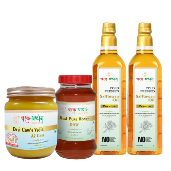 A2 Ghee, Honey(plastic bottle) ,Cold Pressed Safflower Oil Combo of 4